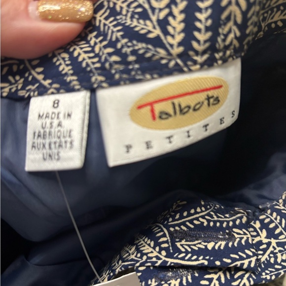 Talbots Lined Length Skirt Size 8 Navy Tan Ferns Vintage New Sews Stock - Picture 7 of 7